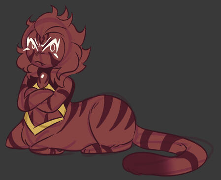 nutmeg tiger cookie sitting on the ground pouting like a CAT.